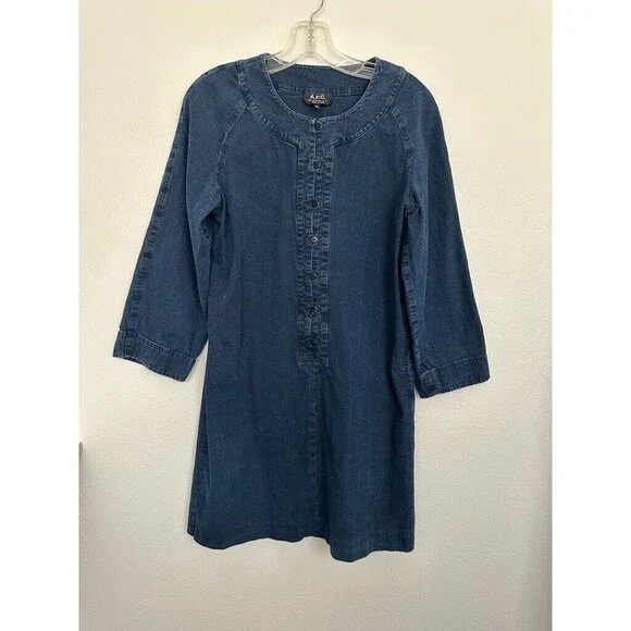 A.P.C. | Dresses | Apc Popover Denim Mini Dress Long Sleeve Blue Hook And  Loop Buttons Fr 38 Us 6 | Poshmark